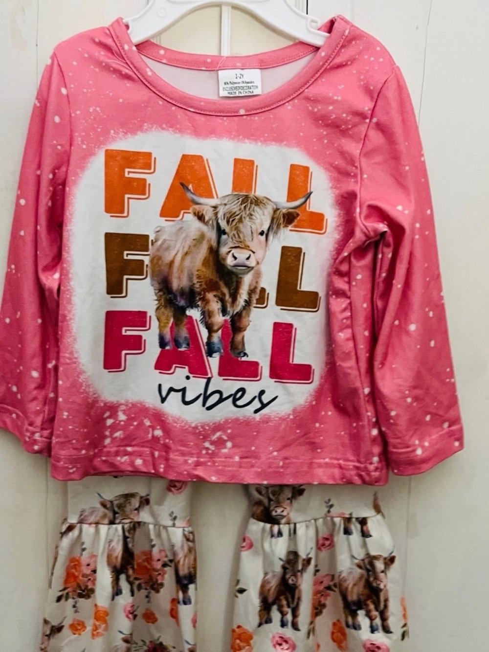 Trendy boutique Pink & Cream 'Fall Vibes' Cow Pajama Set